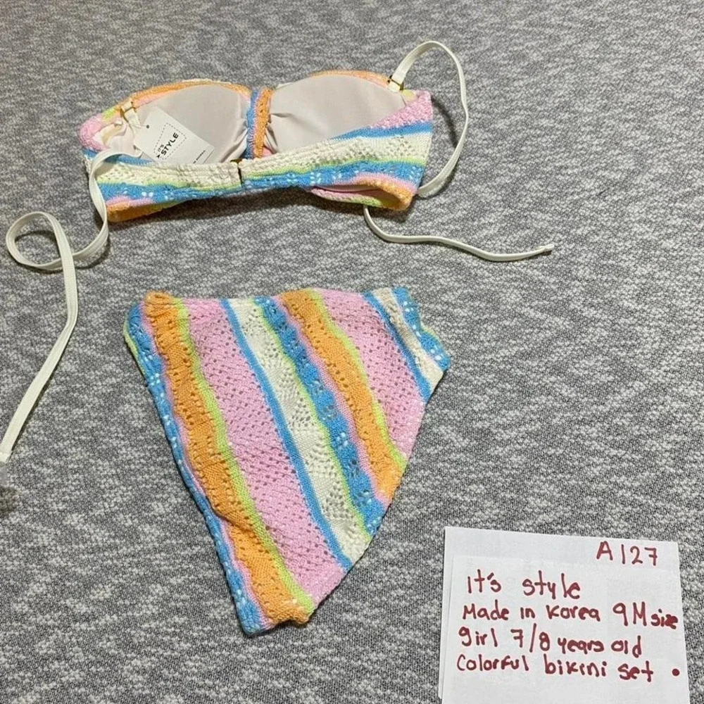coloured bikini set top/bottoms‎ Made Korea 9M=girl 7-8 years old. SKU-A127